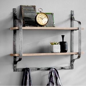 Pottery Barn Rustic Mango Wood Shelf with Hooks